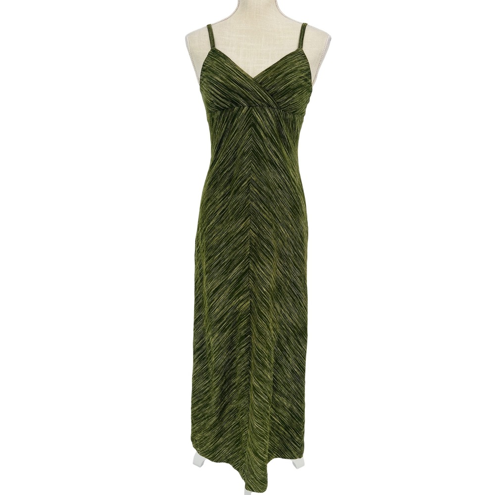 Old Navy Maxi Dress Womens 2 Olive Green Linen Cotton Y2K Vintage 2002 Boho